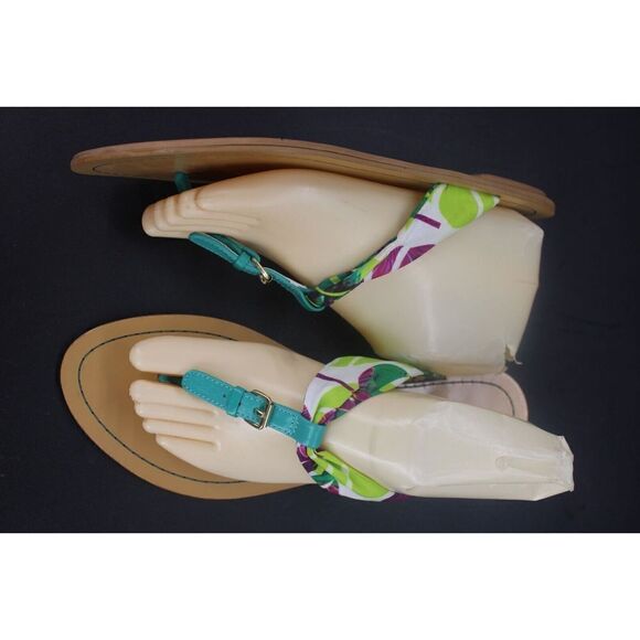 Nine West Sandals Womens 9 M Spice It Up Thong Flats Green Print Toe-Post Casual - Picture 3 of 10